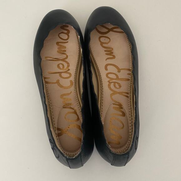 Sam Edelman Francis Ballet Flat Ballerina Black Round Toe Leather Scalloped 7.5 - Picture 4 of 8